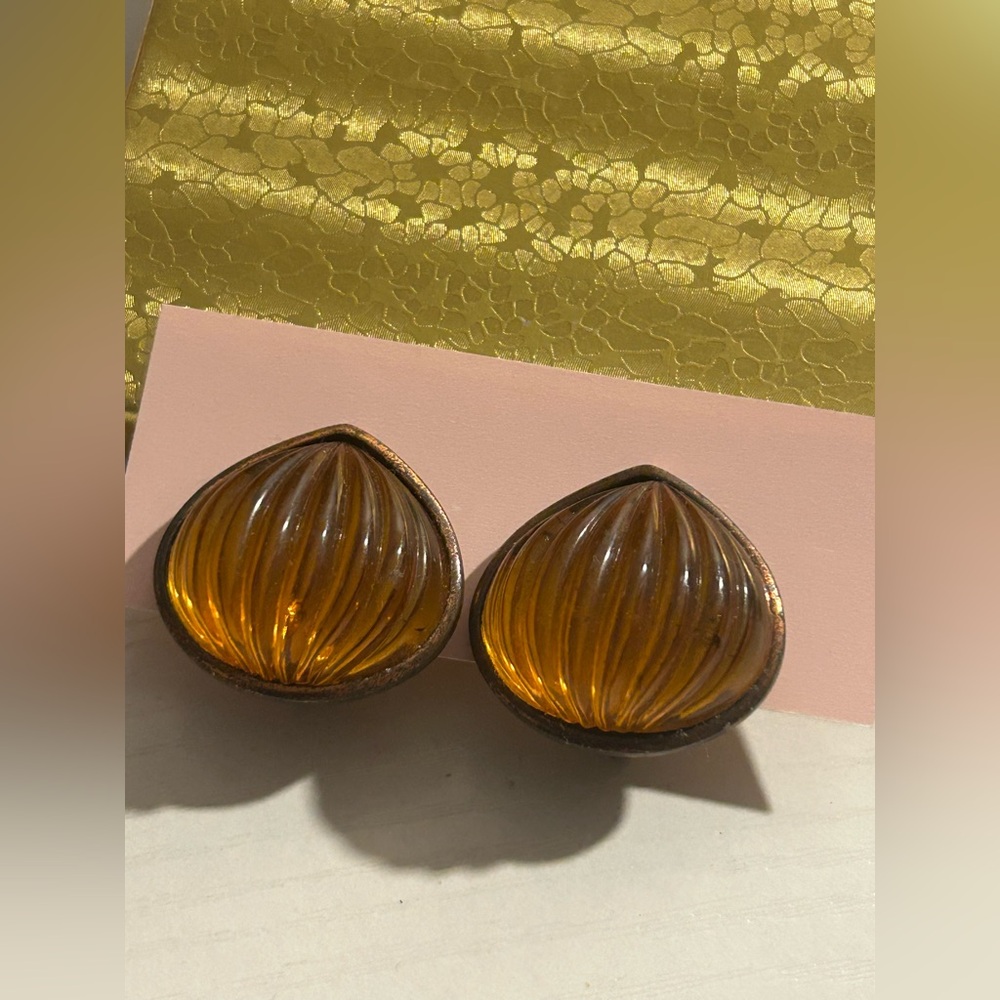 YSL Amber VTG Gold and Brown Teardrop Earrings - Picture 4 of 4